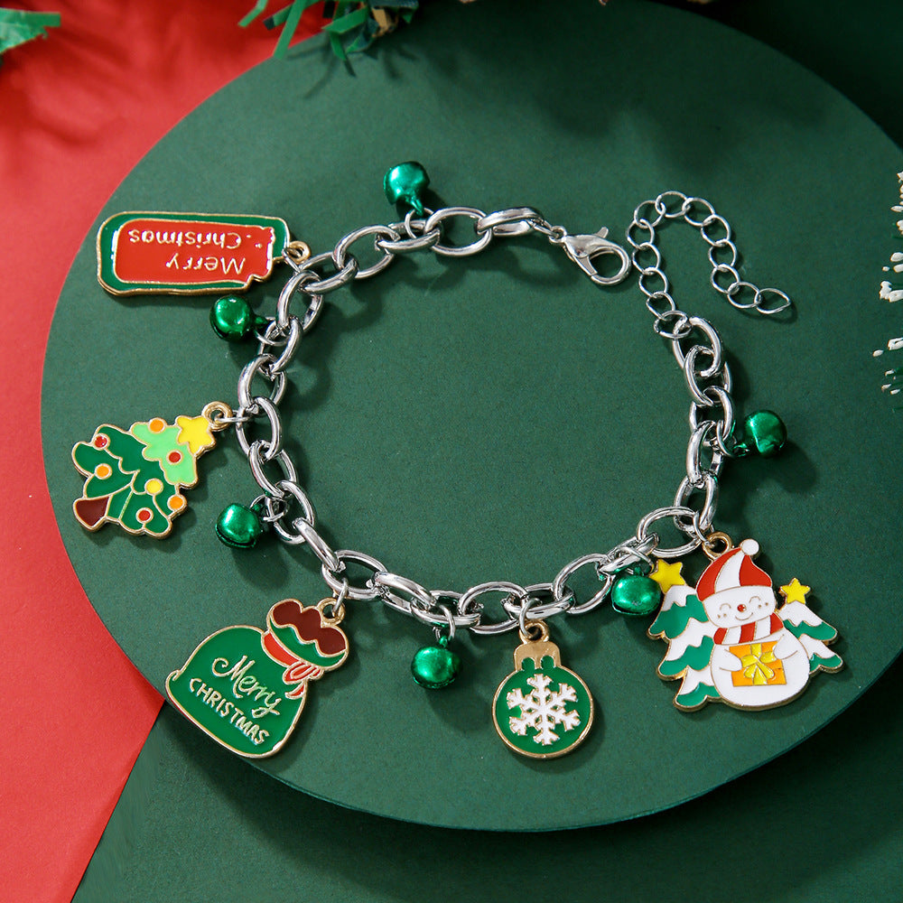 Creative Christmas Metal Chain Bracelet For Women Santa Claus Christmas Tree Snowflake Snowman Pearl Bangles Gift - CyberLLC