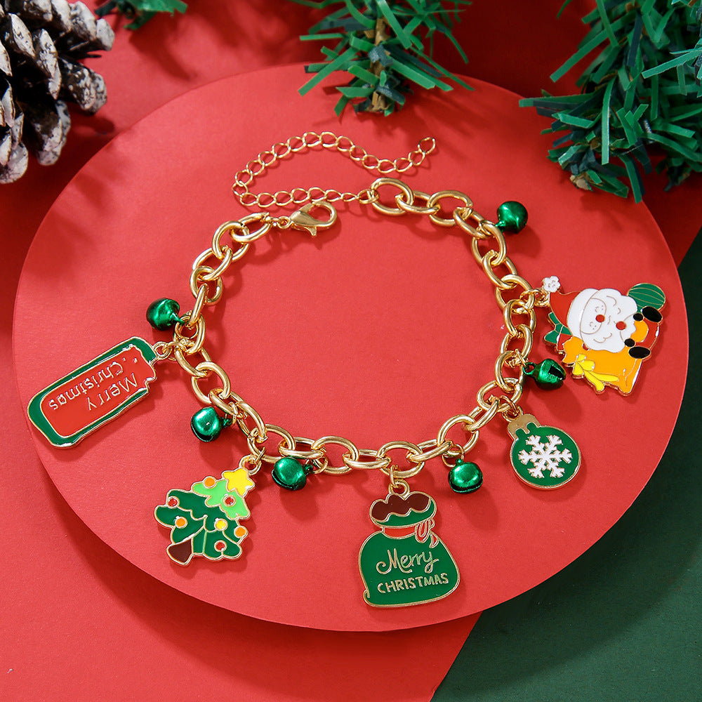Creative Christmas Metal Chain Bracelet For Women Santa Claus Christmas Tree Snowflake Snowman Pearl Bangles Gift - CyberLLC