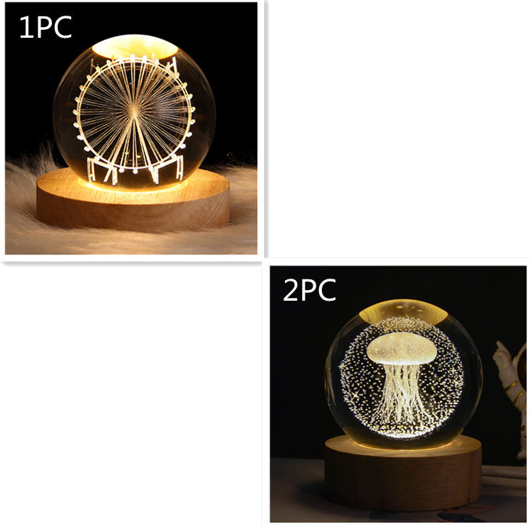 Luminous Starry Sky And Planets Moon Moon Crystal Ball Small Night Lamp Projection Ambience Light Creative Gift New Strange Gift - CyberLLC