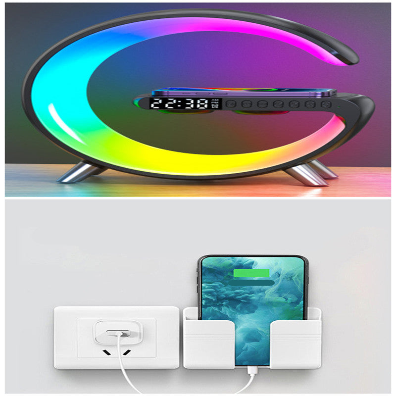 Smart, New G-Shaped LED Lamp: Bluetooth Speaker, Wireless Charger, & App-Controlled Atmosphere Light for Modern Home Decor - CyberLLC