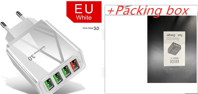 Illuminated 4-Port USB Mobile Phone Charger with 3A Fast Charging Head Multi-Device Power Adapter