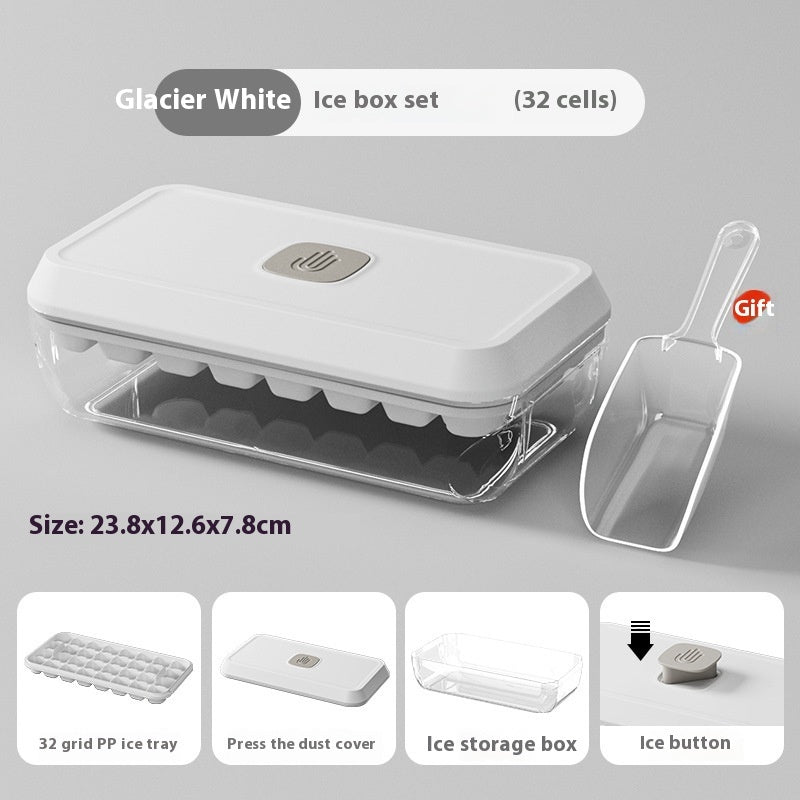 Ice Cube Tray 32 Grid Silicone Mould With Lid Shovel Storage Box Remove With One Click Ice Maker Summer Kitchen Gadget