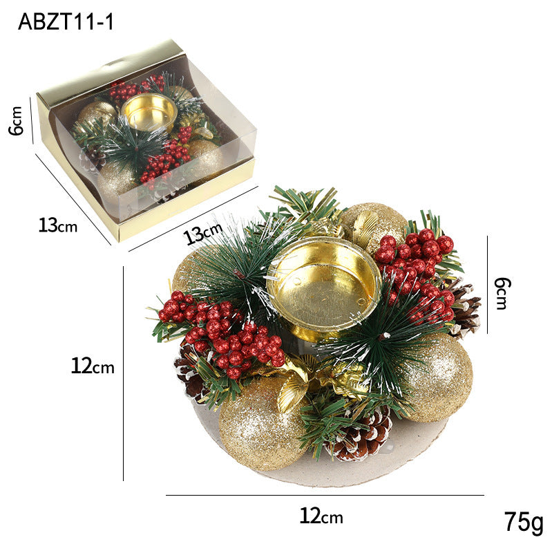 Christmas Candle Metals Candlestick, Wreath Pinball Pinecone Candle Holder, Leaves Xmas Home Table Decor - CyberLLC