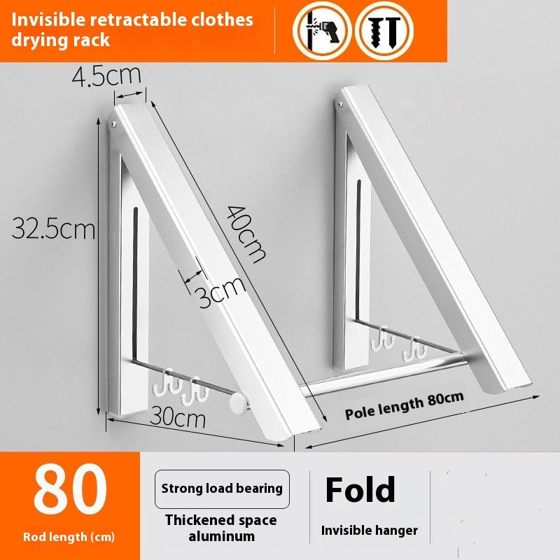 Foldable Invisible Folding Retractable Wall Hanger Punch Free Space Aluminum Waterproof Clothes Hanger