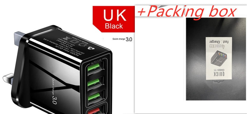 Illuminated 4-Port USB Mobile Phone Charger with 3A Fast Charging Head Multi-Device Power Adapter