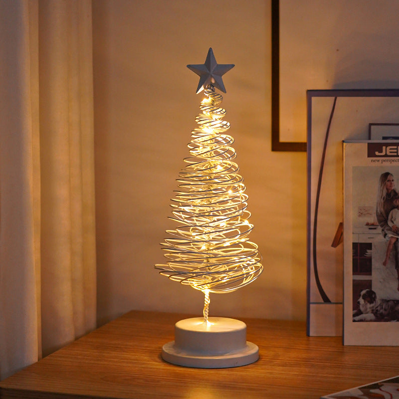 LED Christmas Tree, Spiral Light Table Ornament, Wrought Iron Xmas Tree Bedroom, Desk Lamp Christmas Atmosphere Night Light Decor - CyberLLC