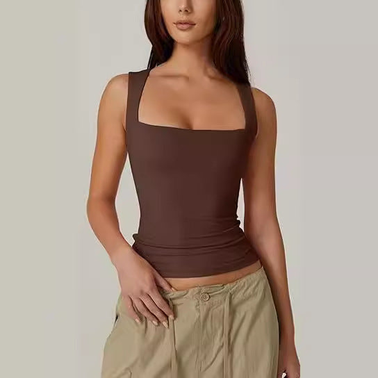 Square Neck Summer Tank Vest Ins Fashion Slim Solid Sleeveless Top For Women