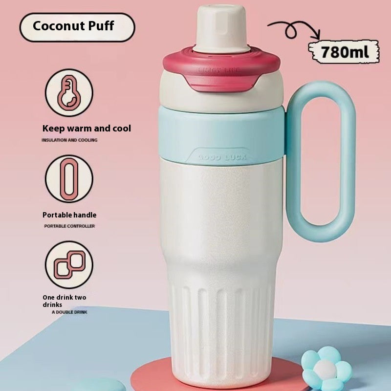Large Gradient Thermal Tumbler Straw & Lid Steel Insulated Coffee Cup Hot Cold Travel Mug 780ml