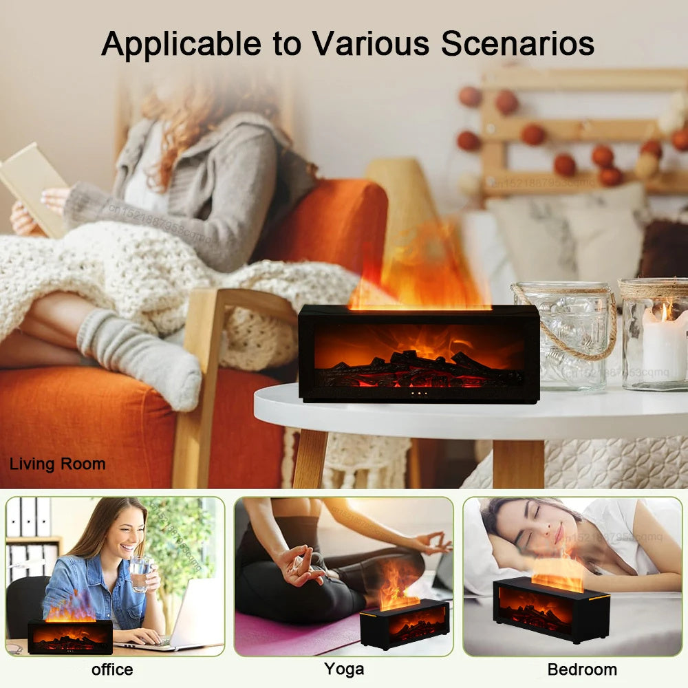 New Elegant Calming Flame Aromatherapy Machine Colorful Essential Oil Diffuser Home Large Fog Volume Flame Humidifier 3D Flame Fireplace Machine
