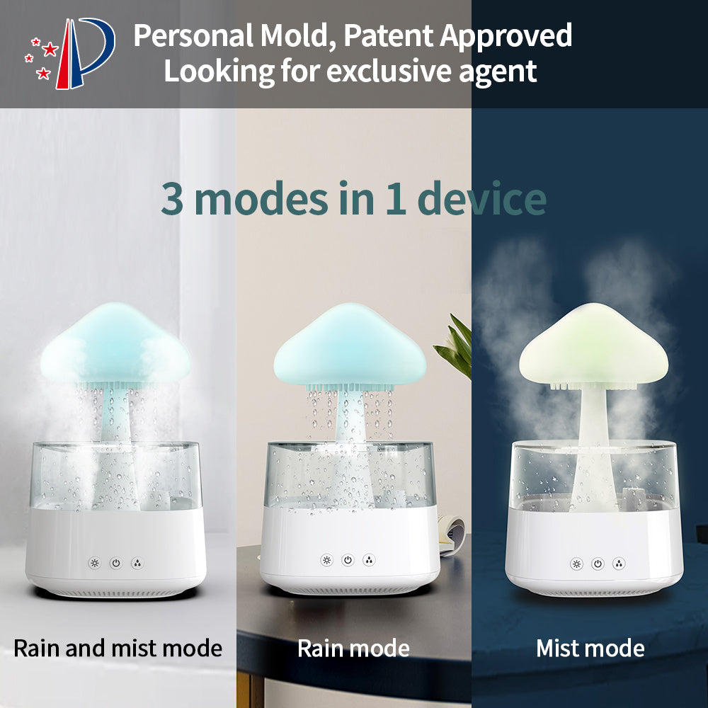 Soothing, Relaxing Rain Humidifier Mushroom, Rain Cloud, Water Drop Humidifier. - CyberLLC