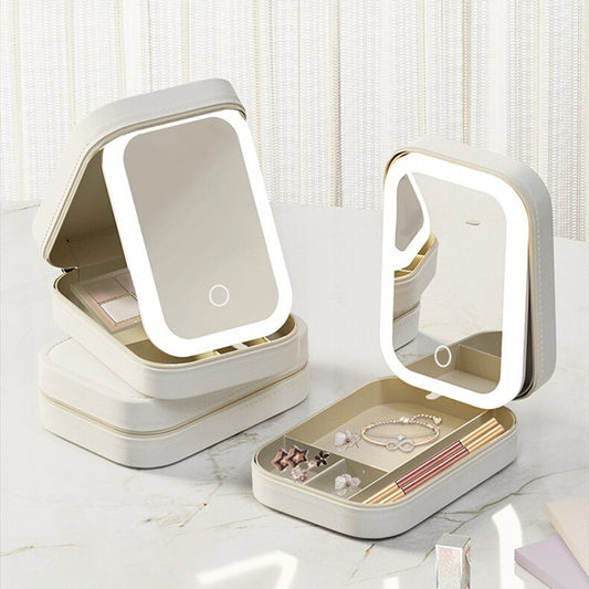 Elegant LED Makeup Storage Box, Portable Travel Case with Touch Light Mirror & Chic Cosmetics Organizer - CyberLLC