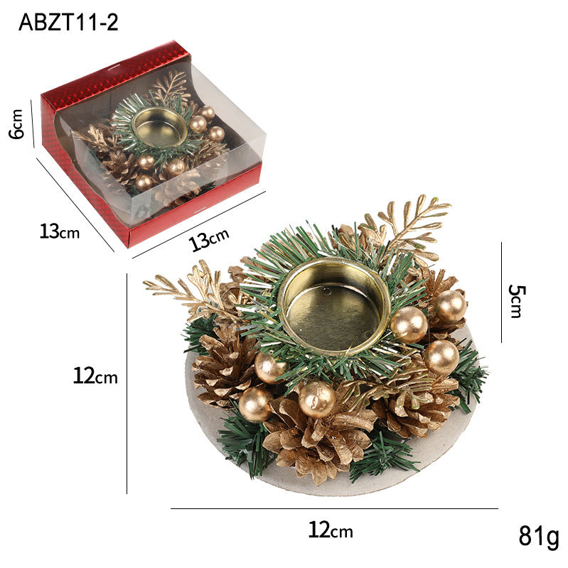 Christmas Candle Metals Candlestick, Wreath Pinball Pinecone Candle Holder, Leaves Xmas Home Table Decor - CyberLLC
