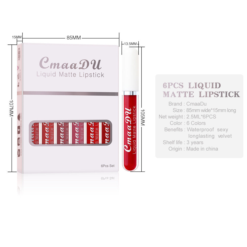 6 Boxes Of Matte Non-stick Cup Waterproof Lipstick Long Lasting Lip Gloss - CyberLLC