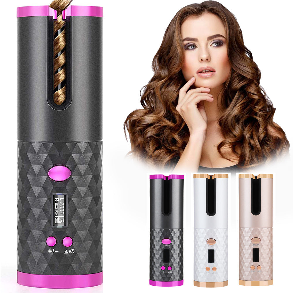 Rechargeable Automatic Hair Curler Women Portable Hair Curling Iron LCD Display Ceramic Curly Rotating Curling Wave Styer - CyberLLC