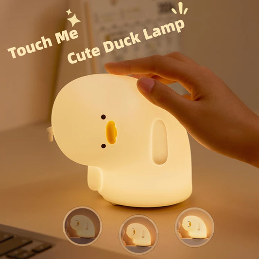 Cute Duck LED Night Light USB Rechargeable Nightlights Silicone Lamp Touch Soft Mood Light Child Kid Gift Bedroom Decor - CyberLLC