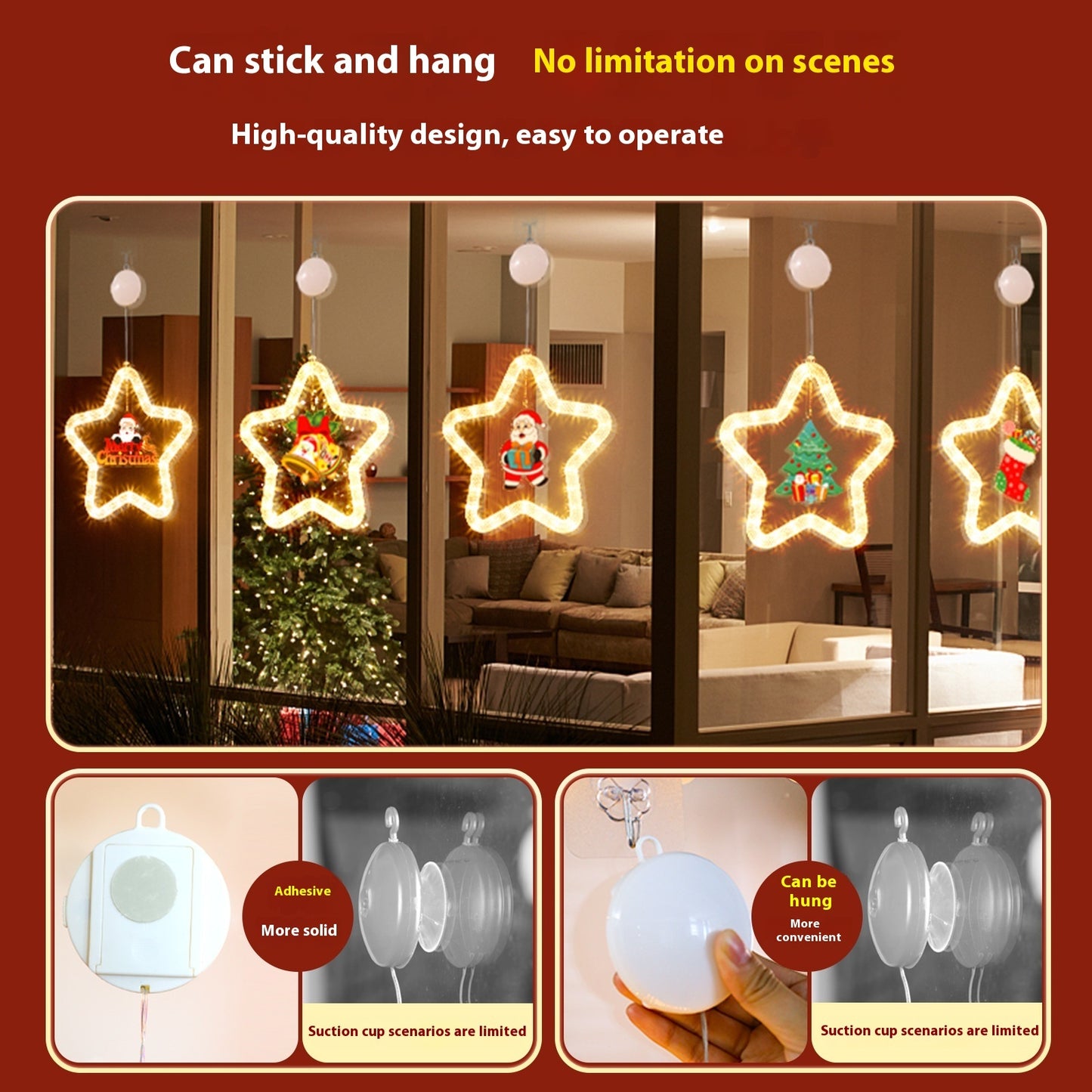 Christmas Pendant Decoration Christmas Atmosphere Led Lights Led Christmas Star Light Decoration For Window Door For Holiday - CyberLLC