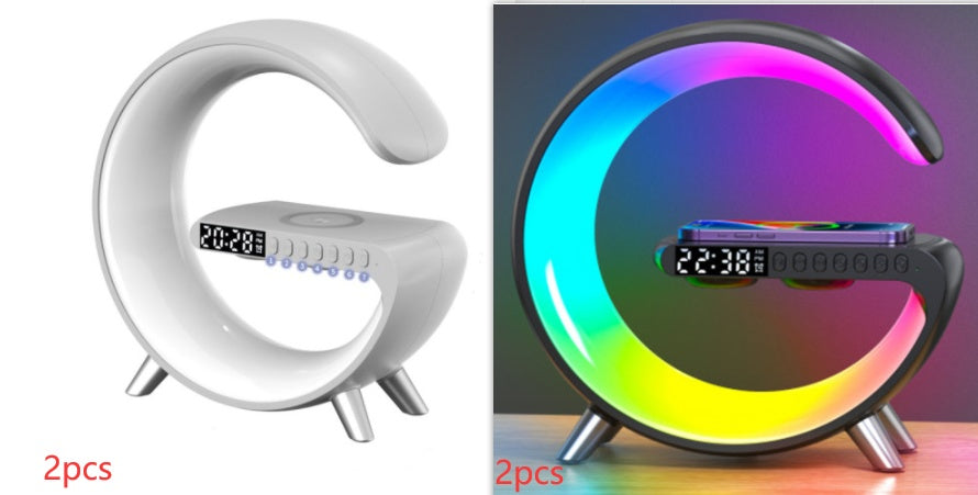 Smart, New G-Shaped LED Lamp: Bluetooth Speaker, Wireless Charger, & App-Controlled Atmosphere Light for Modern Home Decor - CyberLLC