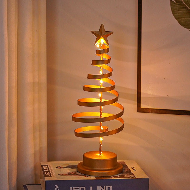 LED Christmas Tree, Spiral Light Table Ornament, Wrought Iron Xmas Tree Bedroom, Desk Lamp Christmas Atmosphere Night Light Decor - CyberLLC