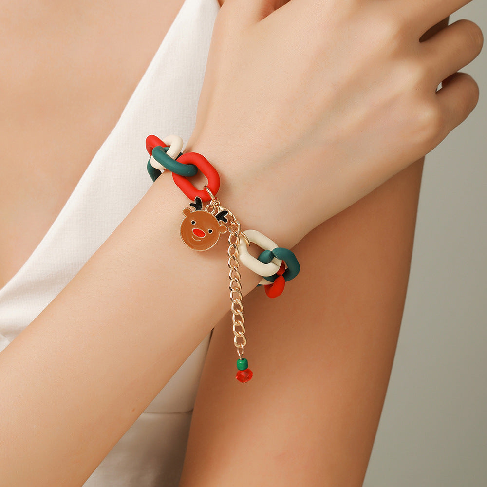 Creative Christmas Metal Chain Bracelet For Women Santa Claus Christmas Tree Snowflake Snowman Pearl Bangles Gift - CyberLLC