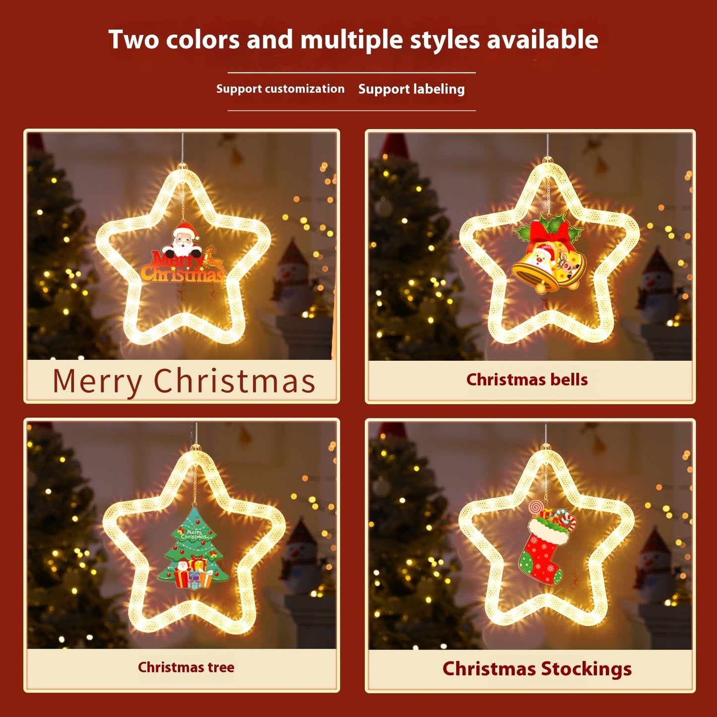 Christmas Pendant Decoration Christmas Atmosphere Led Lights Led Christmas Star Light Decoration For Window Door For Holiday - CyberLLC
