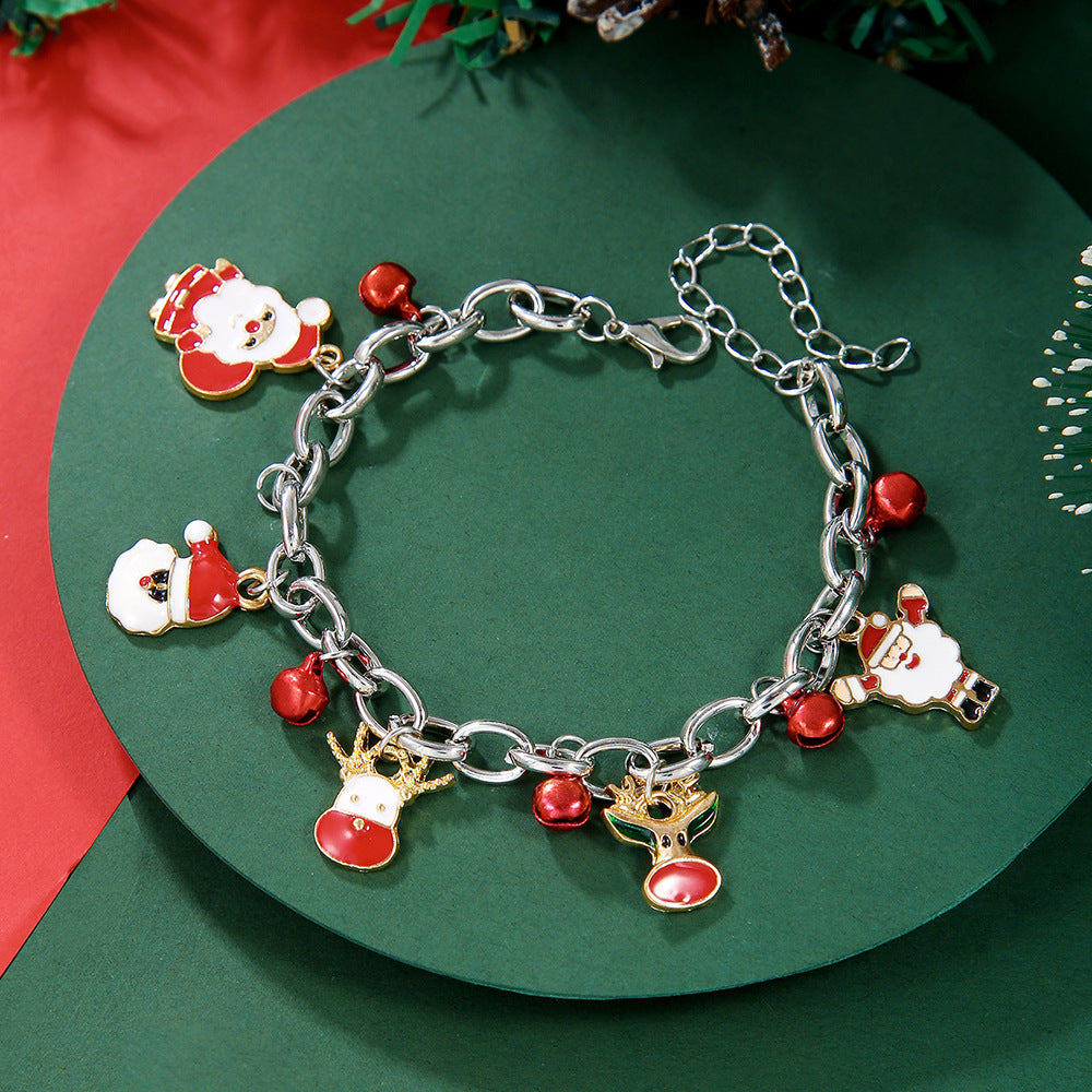 Creative Christmas Metal Chain Bracelet For Women Santa Claus Christmas Tree Snowflake Snowman Pearl Bangles Gift - CyberLLC