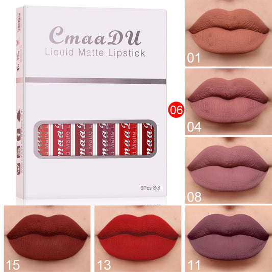 6 Boxes Of Matte Non-stick Cup Waterproof Lipstick Long Lasting Lip Gloss - CyberLLC