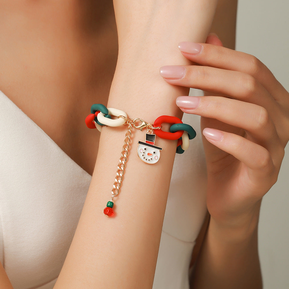Creative Christmas Metal Chain Bracelet For Women Santa Claus Christmas Tree Snowflake Snowman Pearl Bangles Gift - CyberLLC
