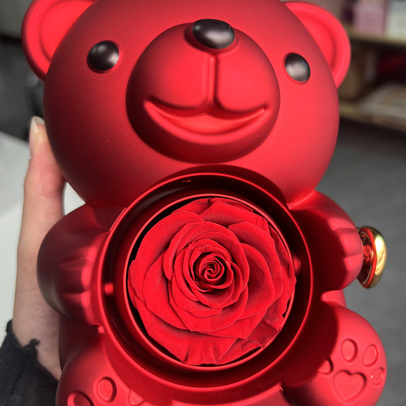 Eternal Rose Teddy Bear Jewelry Box with Necklace Rotating Romantic Gift for Girlfriend, Valentine’s Day, Anniversary & Wedding