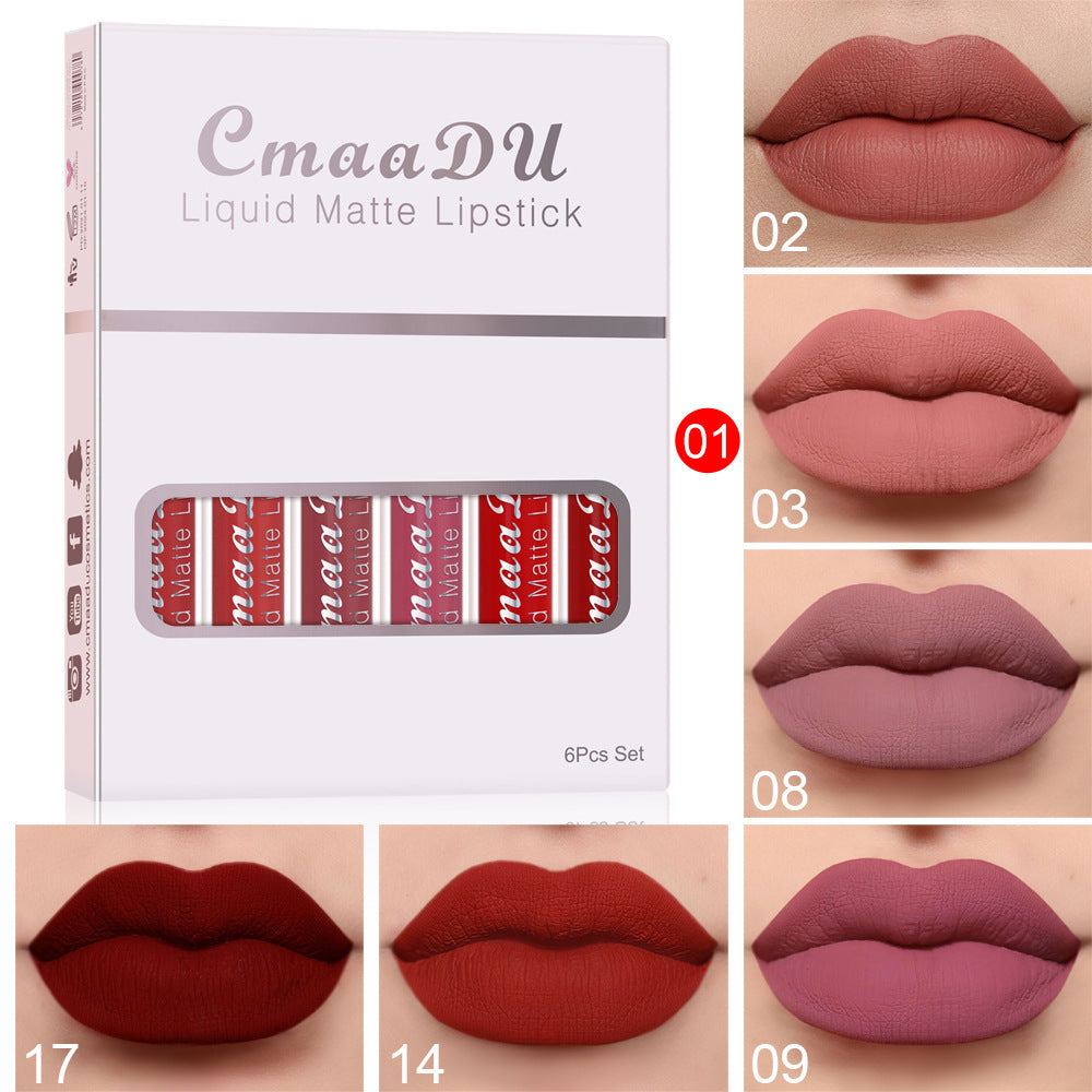 6 Boxes Of Matte Non-stick Cup Waterproof Lipstick Long Lasting Lip Gloss - CyberLLC