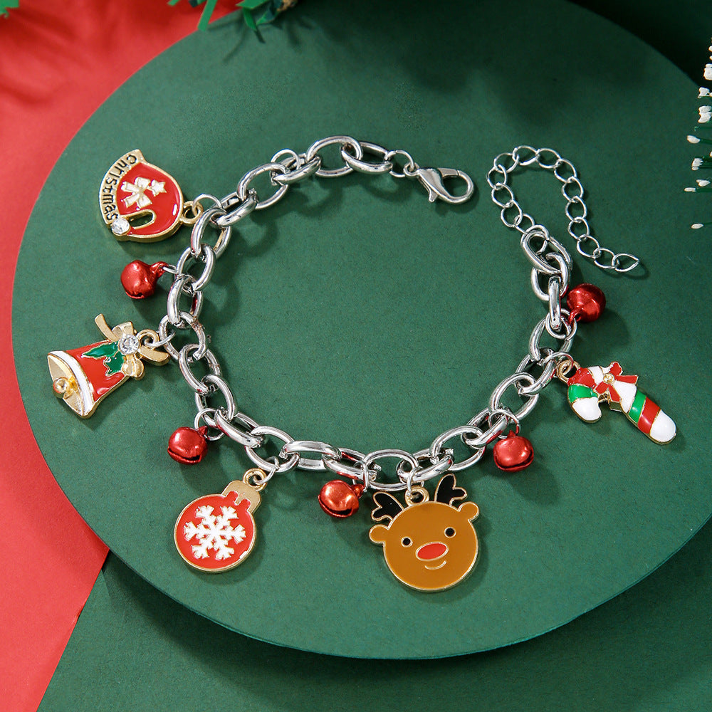 Creative Christmas Metal Chain Bracelet For Women Santa Claus Christmas Tree Snowflake Snowman Pearl Bangles Gift - CyberLLC