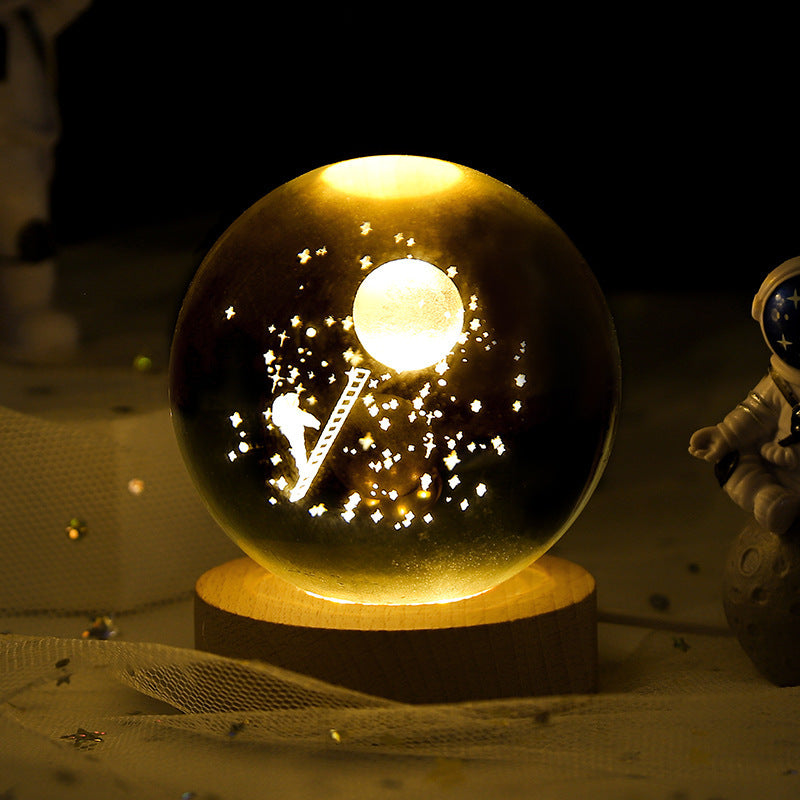 Luminous Starry Sky And Planets Moon Moon Crystal Ball Small Night Lamp Projection Ambience Light Creative Gift New Strange Gift - CyberLLC