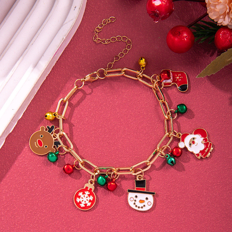 Creative Christmas Metal Chain Bracelet For Women Santa Claus Christmas Tree Snowflake Snowman Pearl Bangles Gift - CyberLLC