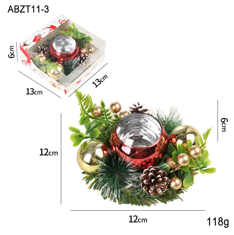 Christmas Candle Metals Candlestick, Wreath Pinball Pinecone Candle Holder, Leaves Xmas Home Table Decor - CyberLLC