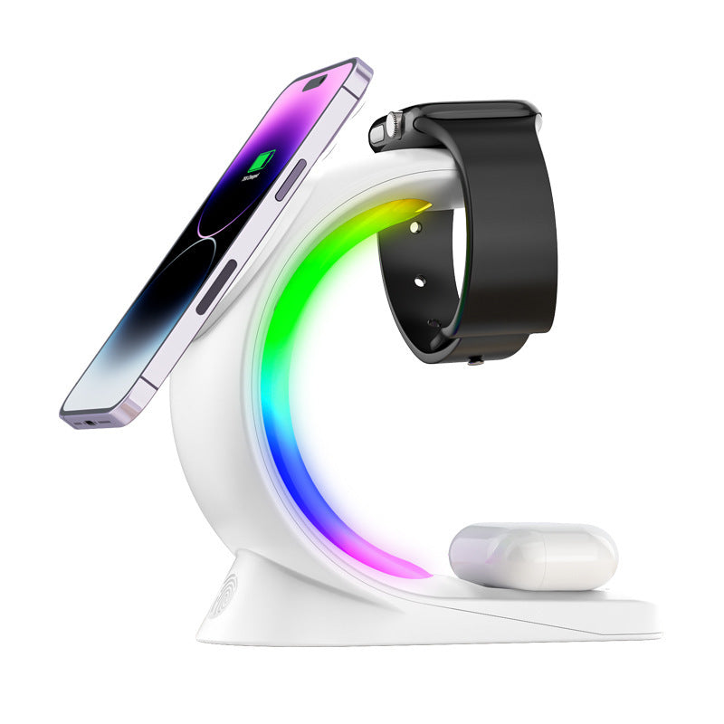 4 In 1 Magnetic Wireless Charger Fast Charging For Smart Phone Atmosphere Light Charging Station For Airpods Pro I-phone Watch - CyberLLC