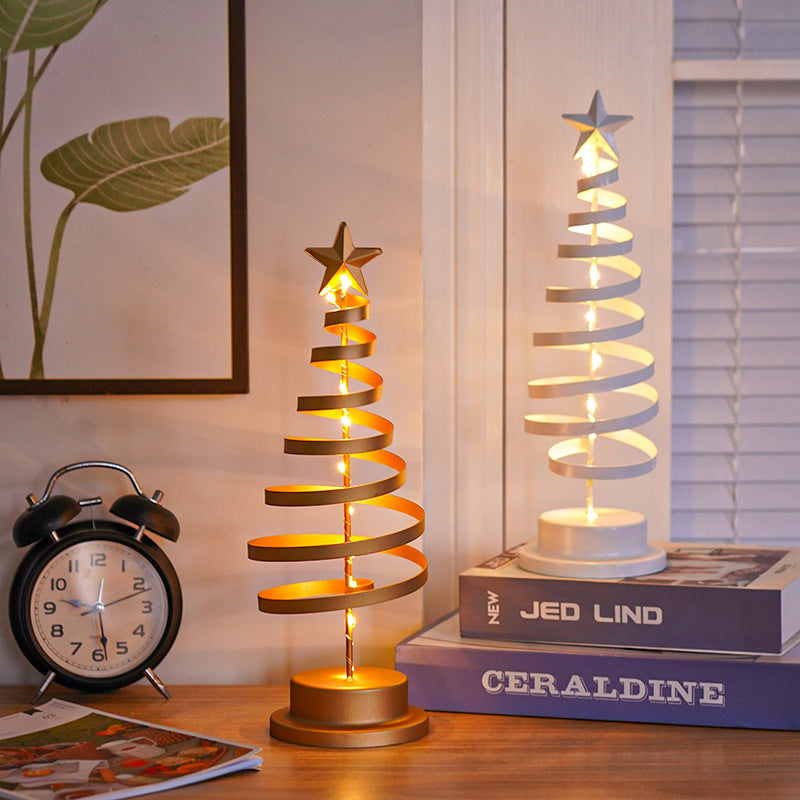 LED Christmas Tree, Spiral Light Table Ornament, Wrought Iron Xmas Tree Bedroom, Desk Lamp Christmas Atmosphere Night Light Decor - CyberLLC