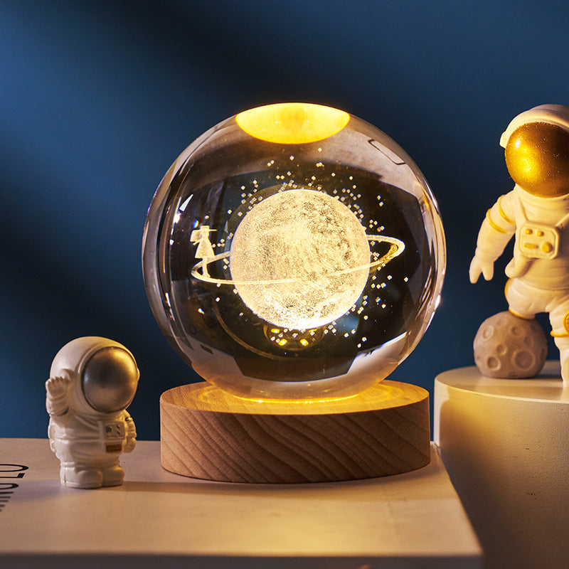 Luminous Starry Sky And Planets Moon Moon Crystal Ball Small Night Lamp Projection Ambience Light Creative Gift New Strange Gift - CyberLLC