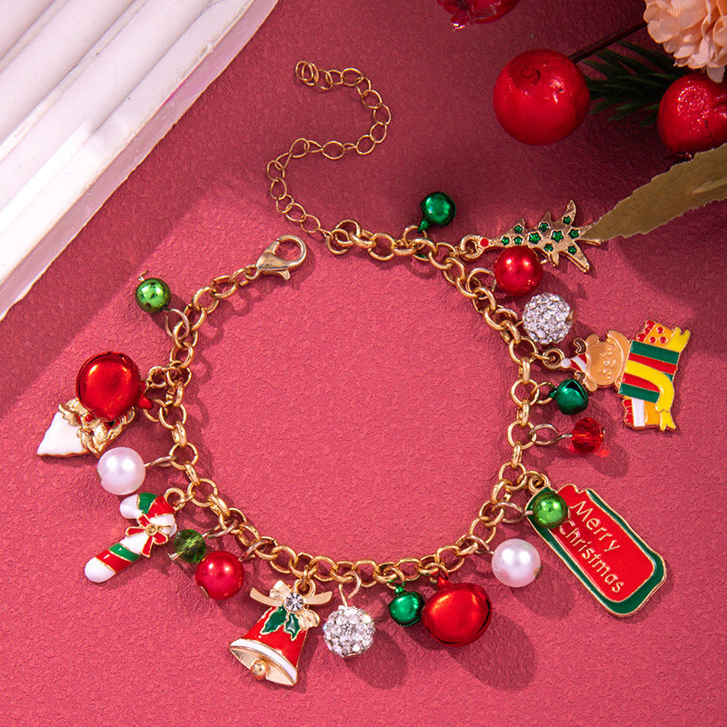 Creative Christmas Metal Chain Bracelet For Women Santa Claus Christmas Tree Snowflake Snowman Pearl Bangles Gift - CyberLLC