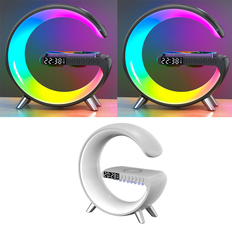 Smart, New G-Shaped LED Lamp: Bluetooth Speaker, Wireless Charger, & App-Controlled Atmosphere Light for Modern Home Decor - CyberLLC