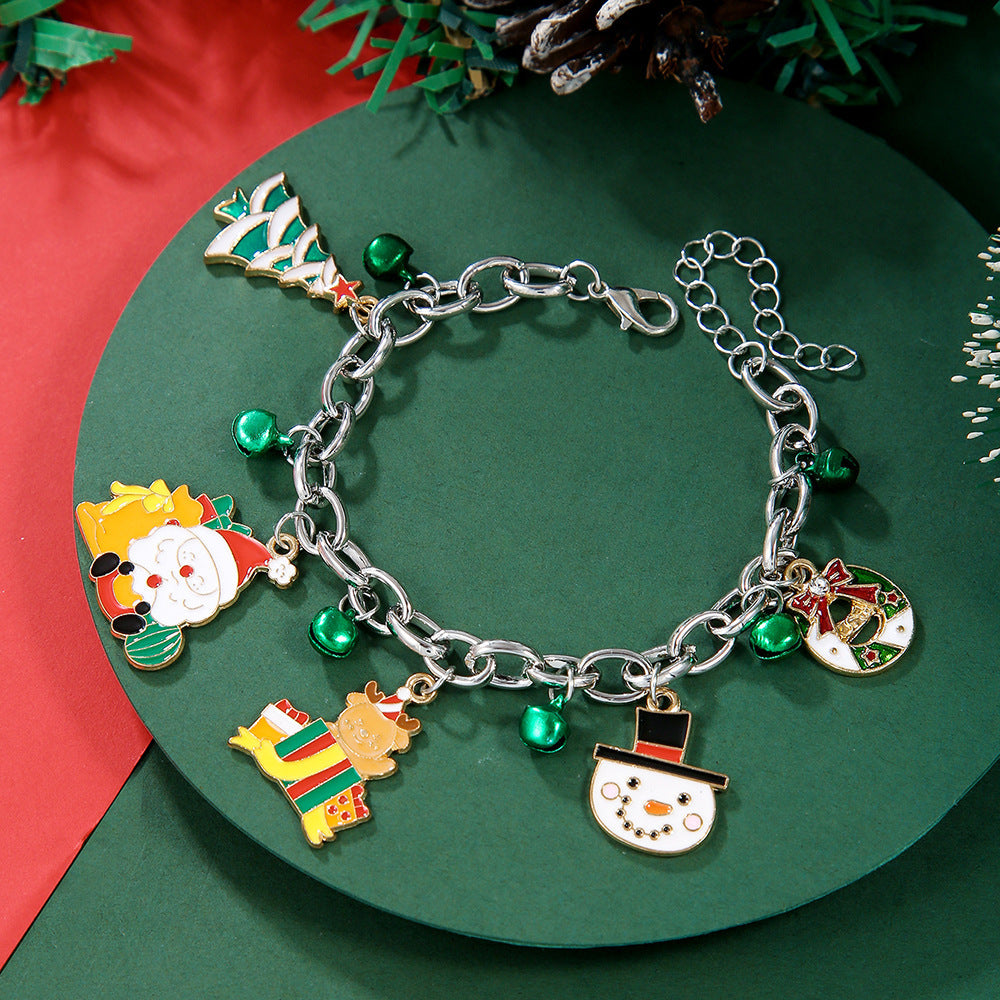 Creative Christmas Metal Chain Bracelet For Women Santa Claus Christmas Tree Snowflake Snowman Pearl Bangles Gift - CyberLLC