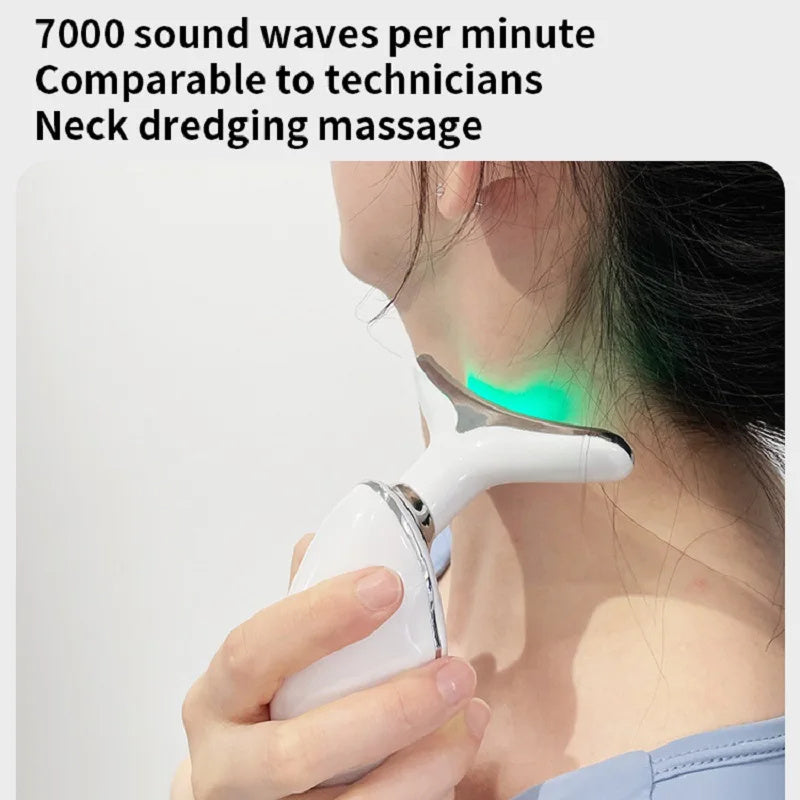 Neck Face Beauty Device Colorful LED Photon Therapy Skin Tighten Reduce Double Chin Anti Wrinkle Remove Lifting Massager - CyberLLC