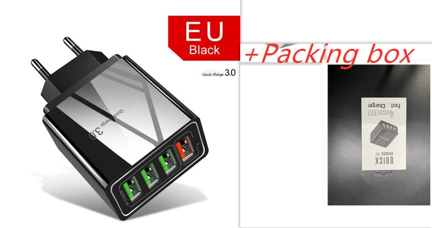 Illuminated 4-Port USB Mobile Phone Charger with 3A Fast Charging Head Multi-Device Power Adapter
