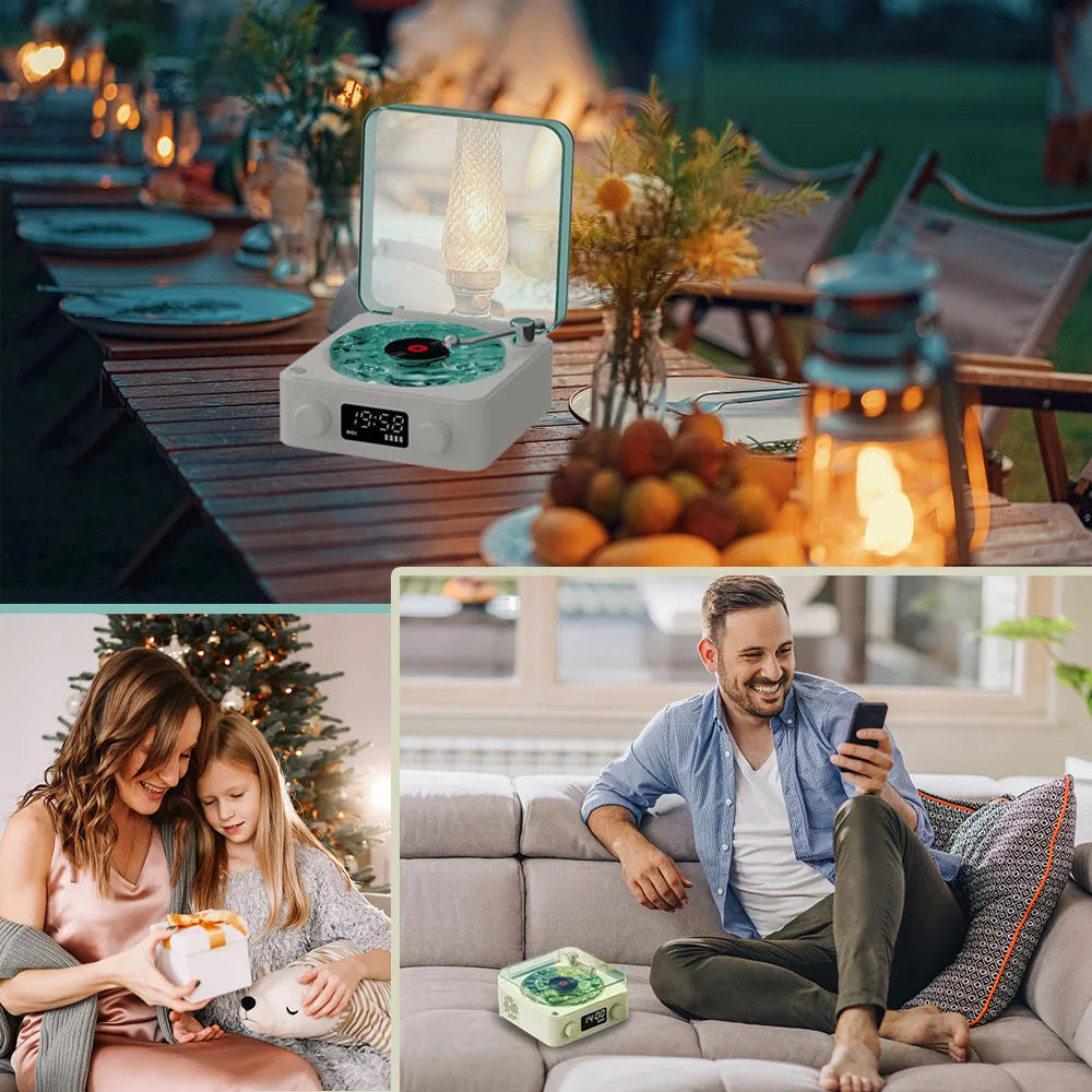 Retro Turntable Speaker Wireless Bluetooth 5.0 Vinyl Record Player Stereo Sound With White Noise RGB Projection Lamp Effect - CyberLLC