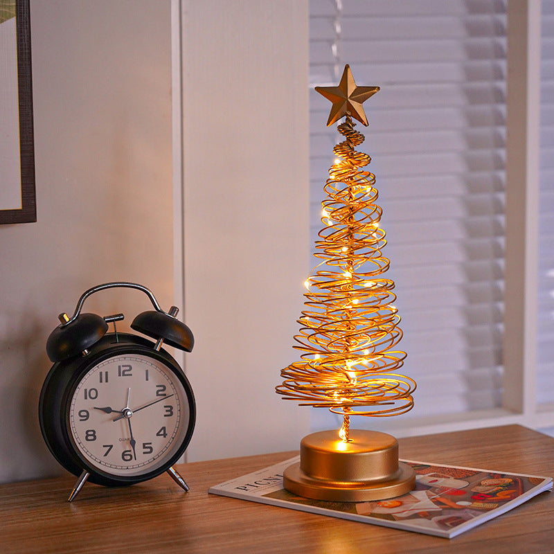 LED Christmas Tree, Spiral Light Table Ornament, Wrought Iron Xmas Tree Bedroom, Desk Lamp Christmas Atmosphere Night Light Decor - CyberLLC