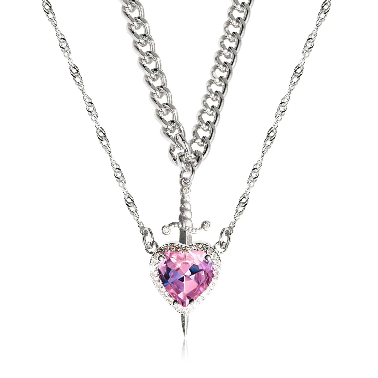 Heart And Sword Necklace Set Gold Color Stainless Steel Crystal New Necklaces