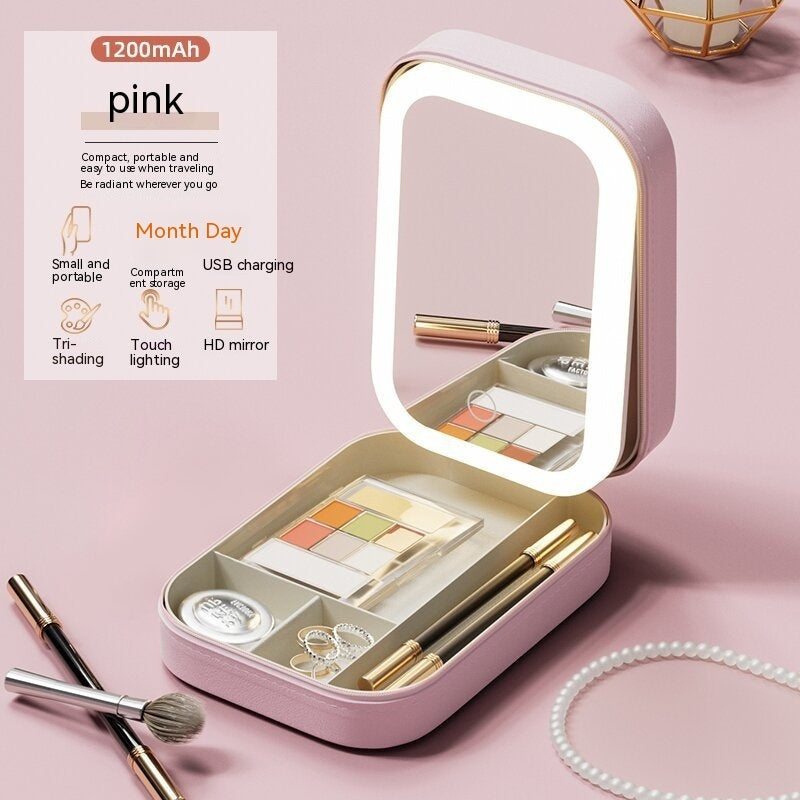 Elegant LED Makeup Storage Box, Portable Travel Case with Touch Light Mirror & Chic Cosmetics Organizer - CyberLLC