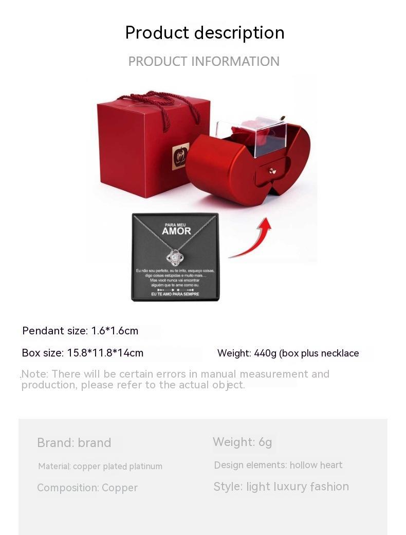 Last Minute Valentine's Gift, Red Apple Jewelry Box with Eternal Rose & Necklace