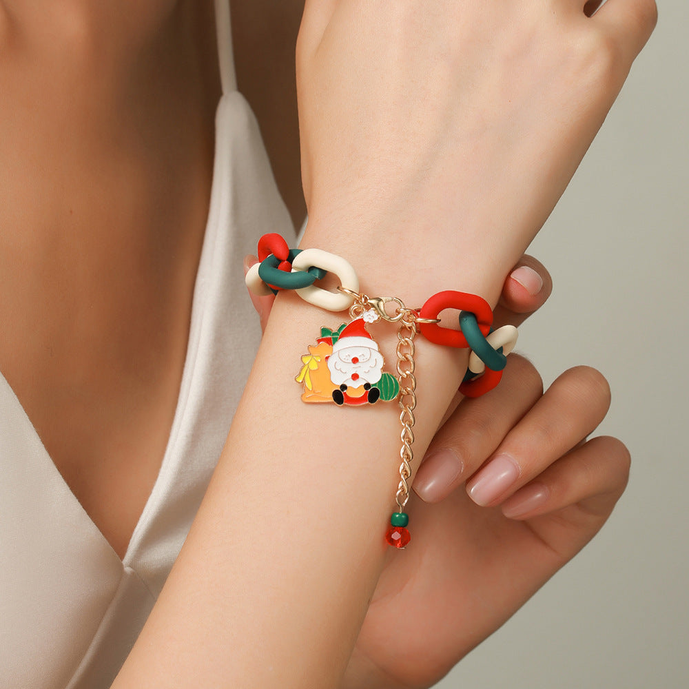 Creative Christmas Metal Chain Bracelet For Women Santa Claus Christmas Tree Snowflake Snowman Pearl Bangles Gift - CyberLLC