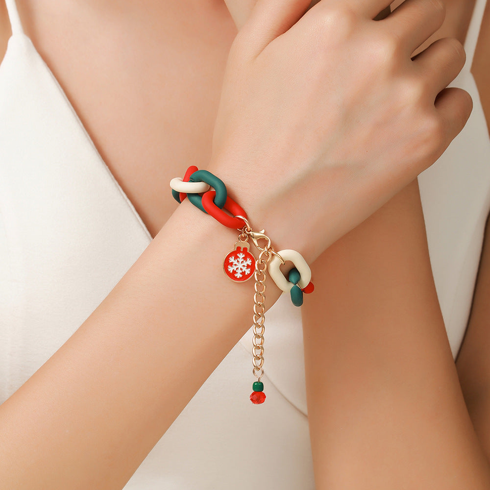 Creative Christmas Metal Chain Bracelet For Women Santa Claus Christmas Tree Snowflake Snowman Pearl Bangles Gift - CyberLLC
