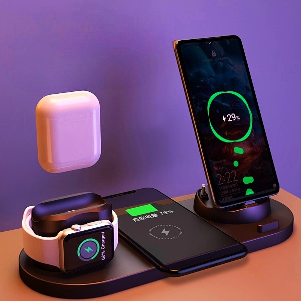 Wireless Charger For IPhone Fast Charger For Phone Fast Charging Pad For Phone Watch 6 In 1 Charging Dock Station - CyberLLC