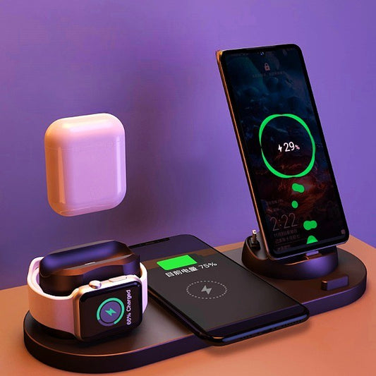 Wireless Charger For IPhone Fast Charger For Phone Fast Charging Pad For Phone Watch 6 In 1 Charging Dock Station - CyberLLC